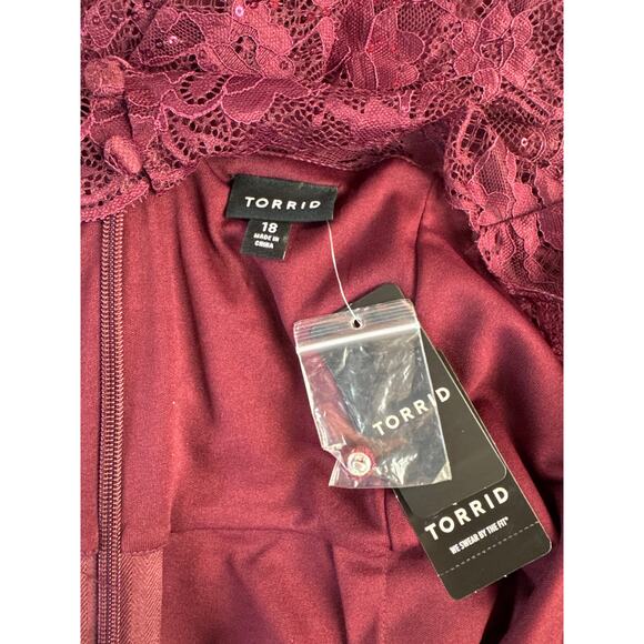 NWT Torrid Dress Size 18 Off the Shoulder Lace Sequin Cocktail Holiday Burgundy - Picture 5 of 11
